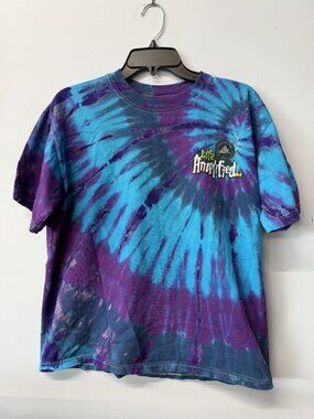 Tie Dye "Life Amplified" Anvil T-Shirt Medium Purple & Blue